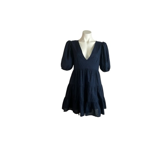 Abercrombie & Finch Baby Doll Puff Sleeve Swiss Dot Navy Blue Puff Sleeve Dress - Picture 3 of 12